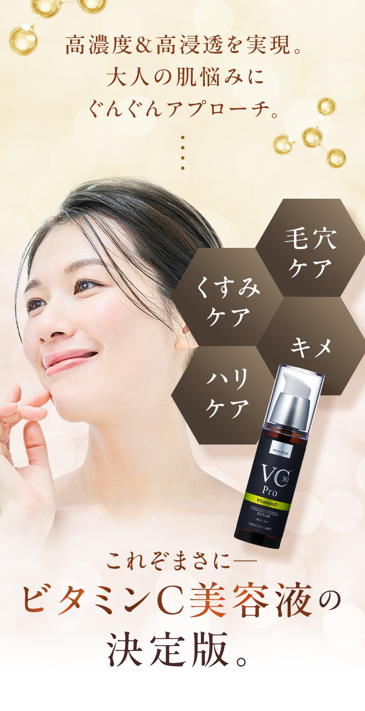 高濃度＆高浸透を実現。大人の肌悩みにぐんぐんアプローチ。これぞまさにー ビタミンC美容液の決定版。