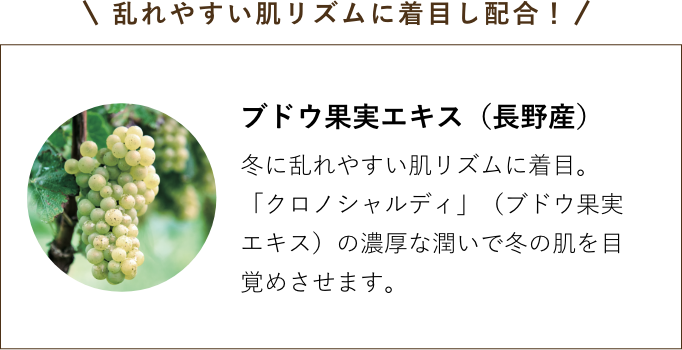 乱れやすい肌リズムに着目し配合！ブドウ果実エキス（長野産）