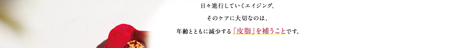 日々進行していくエイジング、そのケアに大切なのは、年齢とともに減少する「皮脂」を補うことです。