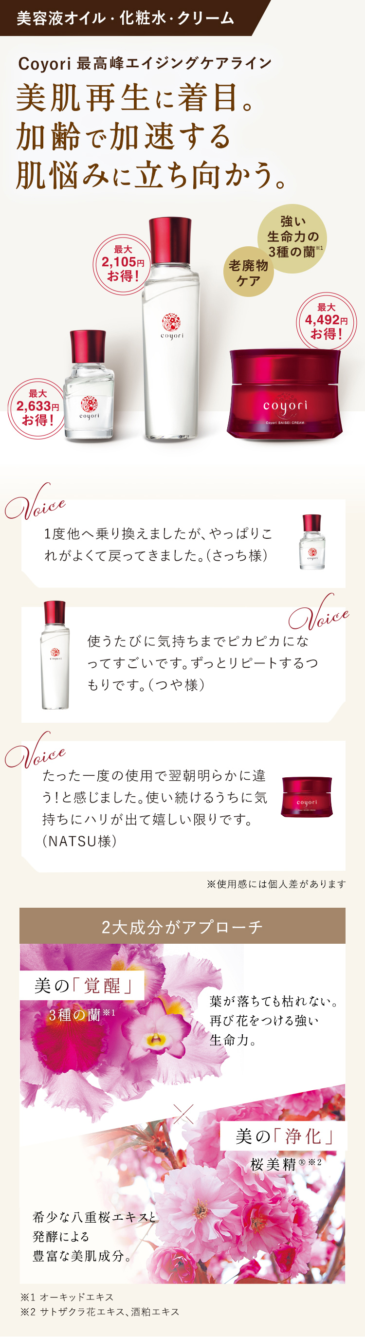 Coyori 最高峰エイジングケアライン 美肌再生に着目。 加齢で加速する肌悩みに立ち向かう。