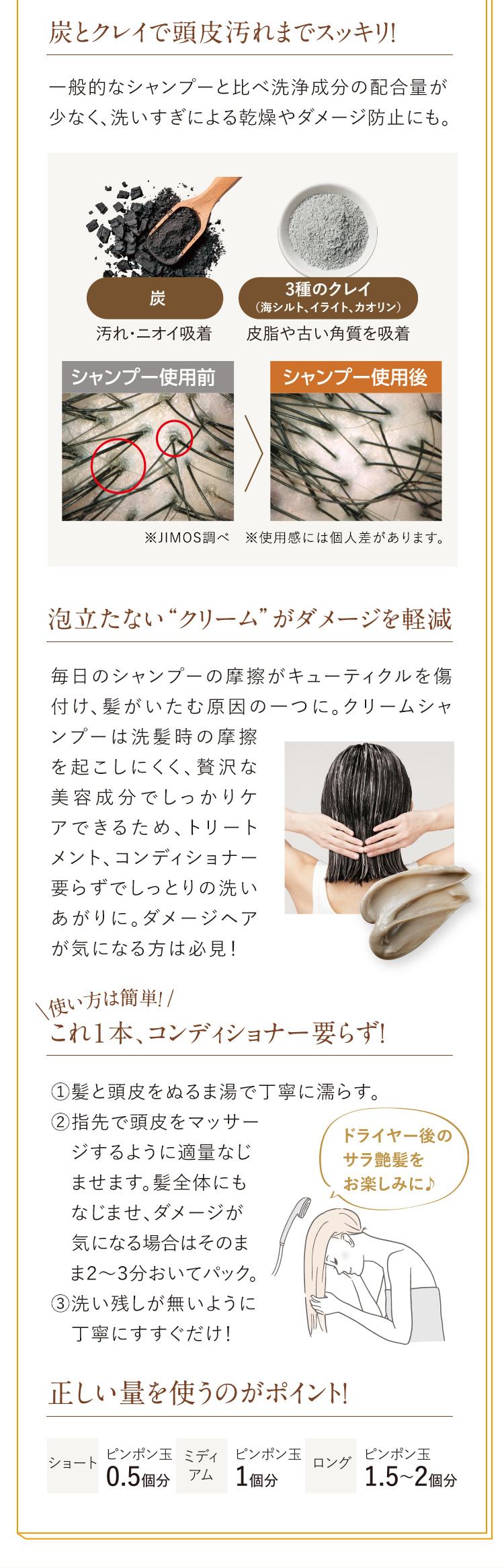 炭とクレイで頭皮汚れまでスッキリ!