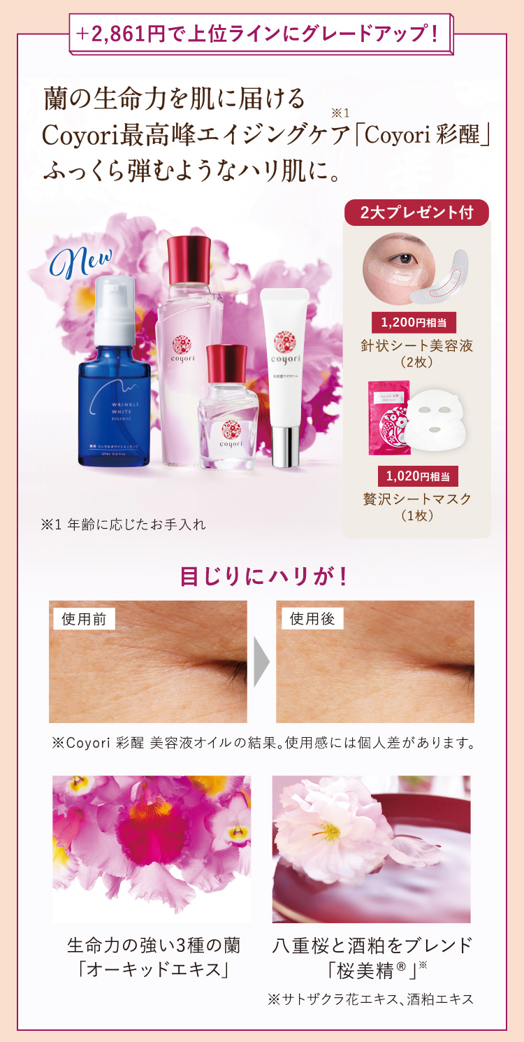 蘭の生命力を肌に届ける ※1 Coyori最高峰エイジングケア 「Coyori 彩醒」 ふっくら弾むようなハリ肌に。