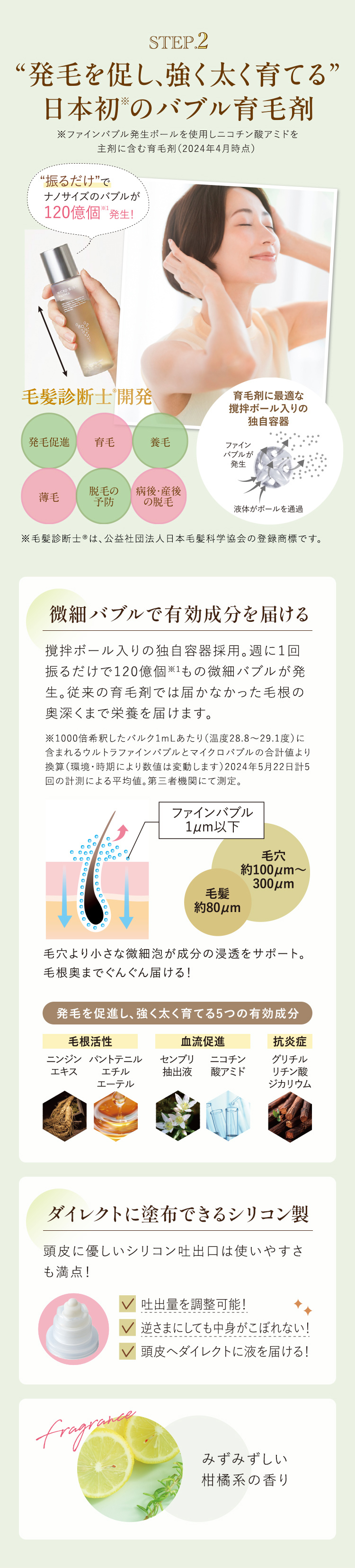 “発毛を促し、強く太く育てる” 日本初のバブル育毛剤